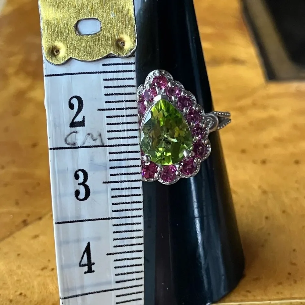 Natural Peridot Garnet Sterling Silver Ring Size 7